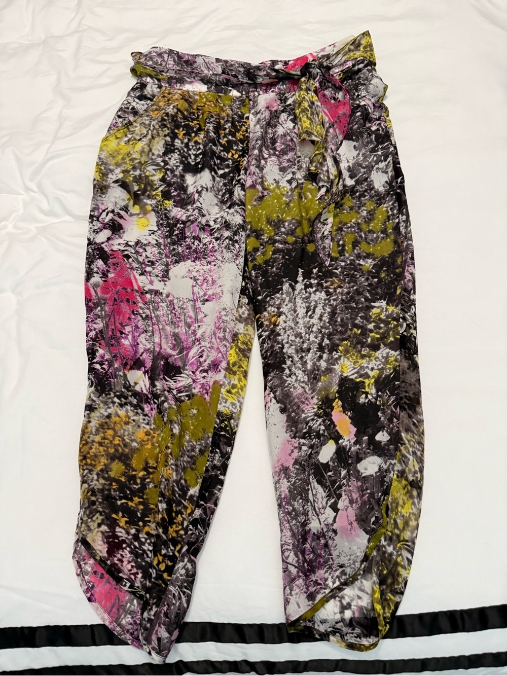 Leifsdottir Anthropologie Silk Pants Floral Multicolor Bohemian Green Pink Black